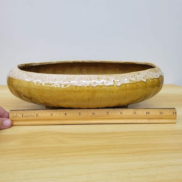 MCM Golden Brown & Cream Drip Glazed Large Planter Pot - Picture 9 of 11